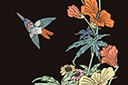 Szablony z kwiatami ogrodowymi i polnymi - Wschodni panel z ptakiem