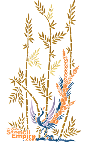 Ptak i bambus - szablon do dekoracji