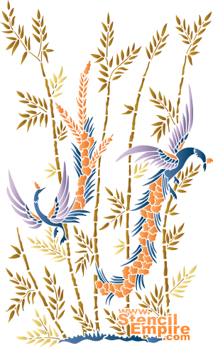 Ptaki i bambusy 1 - szablon do dekoracji