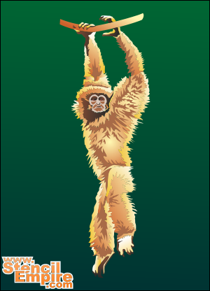 Gibbon na gałęzi (Szablony z tropikalnymi zwierzętami i roślinami)