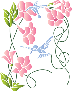 Kwiaty dzwonka i kolibry - szablon do dekoracji