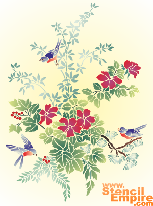 Kwiaty i ptaki - szablon do dekoracji