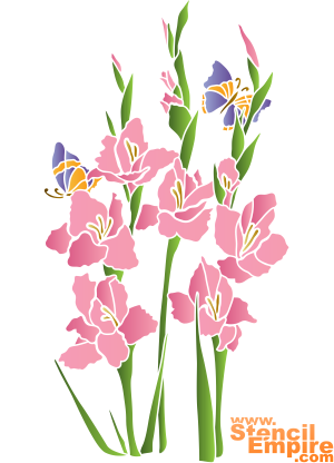 Gladioli i motyle - szablon do dekoracji