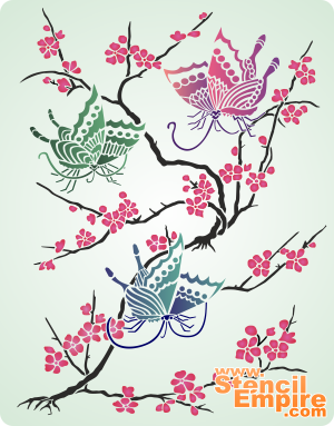 Sakura i motyle - szablon do dekoracji