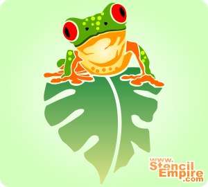 Żaba na liściu (Szablony z tropikalnymi zwierzętami i roślinami)