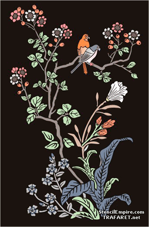 Orientalne ptaki na gałęzi - szablon do dekoracji