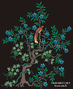 Drzewo, winogrona i ptak (Szablony w stylu wschodnim)