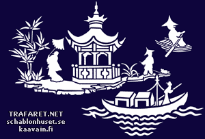 Scena z pagodą i łodzią (Szablony w stylu wschodnim)