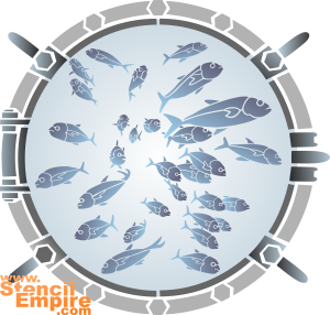 Ławica ryb w iluminatorze (Szablony z morskimi malowidłami)