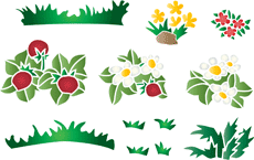 Kwiaty, trawa i jagody - szablon do dekoracji