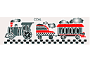 Bordiur z pociągiem - szablony z samochodami, łodziami, samolotami
