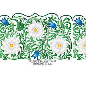 Szeroki bordiur z kwiatów stokrotek i dzwonków - szablon do dekoracji